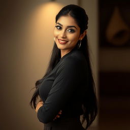 A captivating portrait of an attractive South Asian woman with striking features