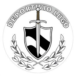 The emblem of Deportivo Lugo, featuring a shield design with a sword piercing through, encircled by a wreath of laurels