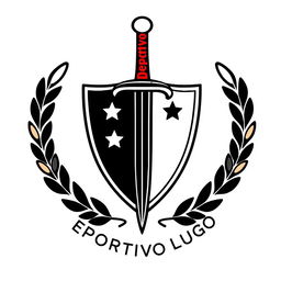 The emblem of Deportivo Lugo, featuring a shield design with a sword piercing through, encircled by a wreath of laurels