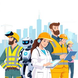 A dynamic illustration showcasing the interconnection between the health and safety of workers and the importance of technology in modern workplaces