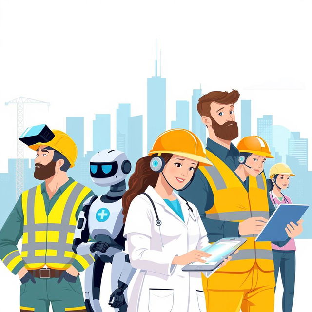 A dynamic illustration showcasing the interconnection between the health and safety of workers and the importance of technology in modern workplaces