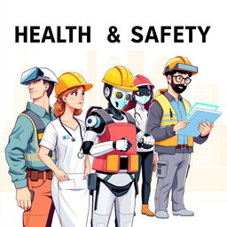 A dynamic illustration showcasing the interconnection between the health and safety of workers and the importance of technology in modern workplaces