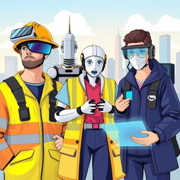 A dynamic illustration showcasing the interconnection between the health and safety of workers and the importance of technology in modern workplaces