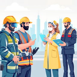 A dynamic illustration showcasing the interconnection between the health and safety of workers and the importance of technology in modern workplaces