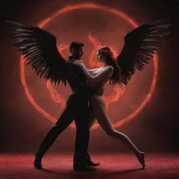 An engaging scene of Lucifer and Lilith in a passionate dance, their figures intertwining in a display of harmony and mysterious allure.