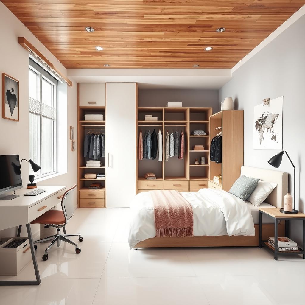 Cozy and stylish teenage girl bedroom featuring pristine white porcelain flooring that brings a sense of freshness and brightness