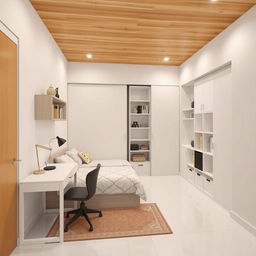 Charming teenage girl bedroom featuring sleek white porcelain flooring that brings a modern, clean and open feel to the space