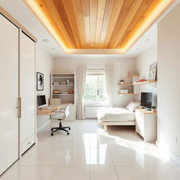 Charming teenage girl bedroom featuring sleek white porcelain flooring that brings a modern, clean and open feel to the space