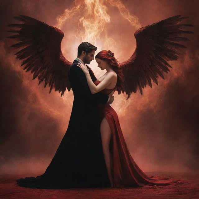 An engaging scene of Lucifer and Lilith in a passionate dance, their figures intertwining in a display of harmony and mysterious allure.