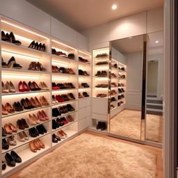 A stylish and organized home space dedicated to shoe storage