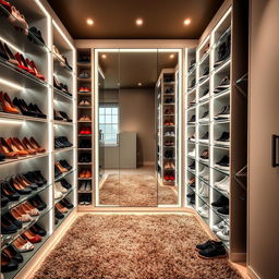 A stylish and organized home space dedicated to shoe storage