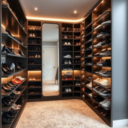 A stylish and organized home space dedicated to shoe storage