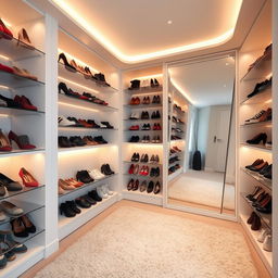 A stylish and organized home space dedicated to shoe storage