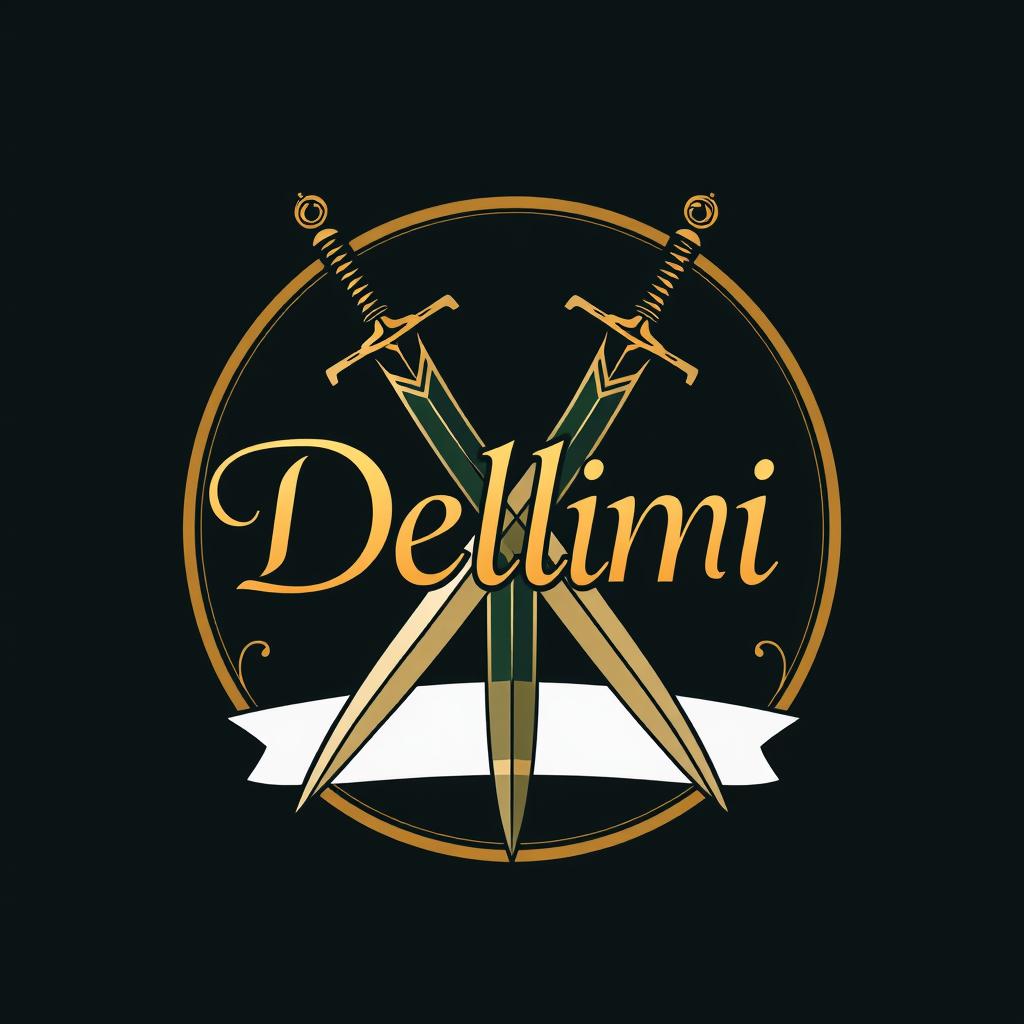 A logo for the clothing brand 'Delimi' featuring Arabic swords