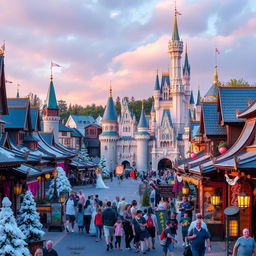 A magical Scandinavian-inspired Disneyland set in an Eastern-themed city, blending cultural elements from Sweden, Finland, Norway, and Eastern influences