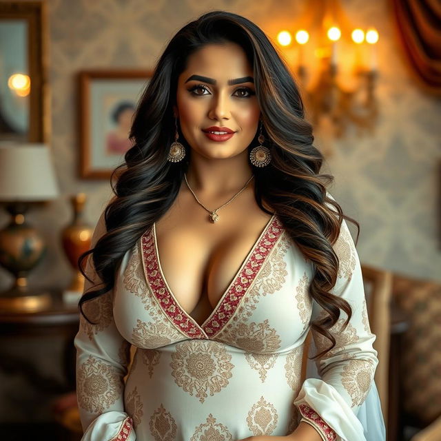 A voluptuous and confident Pakistani woman exuding elegance and appeal