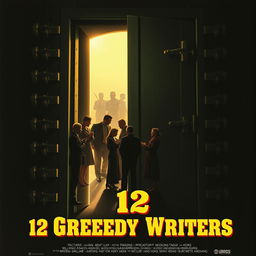 A movie poster featuring a large, imposing door with multiple locks and bolts, slightly ajar, revealing a sliver of light shining through