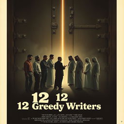 A movie poster featuring a large, imposing door with multiple locks and bolts, slightly ajar, revealing a sliver of light shining through