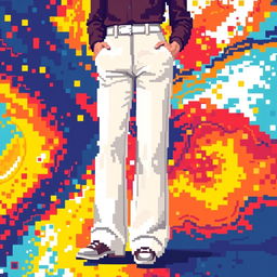 A pixelated digital artwork depicting stylish white pants, captured in meticulous pixel detail