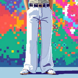 A pixelated digital artwork depicting stylish white pants, captured in meticulous pixel detail