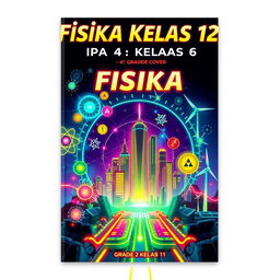 A comic book cover designed for a Grade 12 Science class (IPA 4, Group 6) with the title 'Fisika Kelas 12'