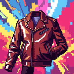 A pixelated digital artwork featuring a sleek leather jacket, captured with intricate pixel detail