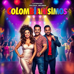 A vibrant movie poster for a Colombian film about a birthday party in a nightclub, featuring Sofia Vergara, El Pibe Valderrama, Feid, Karol G, and James Rodriguez