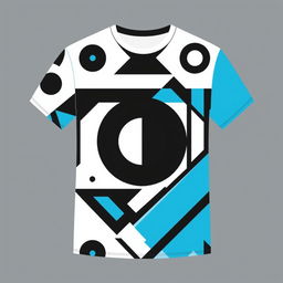 A modern t-shirt design featuring a geometric pattern with bold, contrasting colors