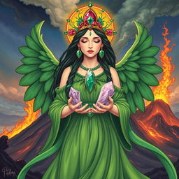 The Goddess of Air is illustrated in a vibrant and otherworldly art style