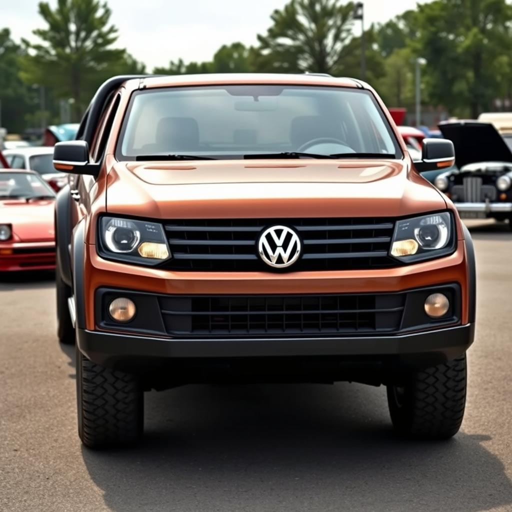 A Volkswagen pickup truck that combines the robust, heavy-duty nature of an Amarok with the distinct 1980s styling of a Mk2 Golf and a T3 van