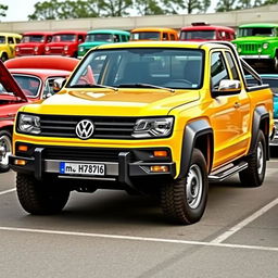 A Volkswagen pickup truck that combines the robust, heavy-duty nature of an Amarok with the distinct 1980s styling of a Mk2 Golf and a T3 van