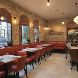 A modern Lebanese restaurant and bakery, oozing authenticity through its vibrant decoration, inviting ambience, and fresh traditional Lebanese delicacies on display.