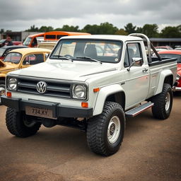 A Volkswagen pickup truck that combines the robust, heavy-duty nature of an Amarok with the distinct 1980s styling of a Mk2 Golf and a T3 van