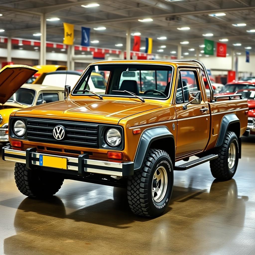 A Volkswagen pickup truck that combines the robust, heavy-duty nature of an Amarok with the distinct 1980s styling of a Mk2 Golf and a T3 van