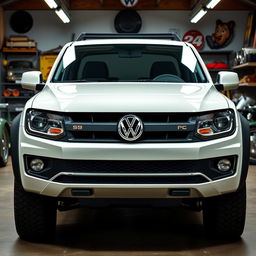 A heavy Volkswagen pickup truck combining the robust and powerful nature of an Amarok with a retro 1980s styling inspired by the Mk2 Golf and the T3 van