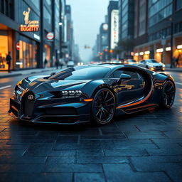 A futuristic concept design of a Bugatti widebody sports car