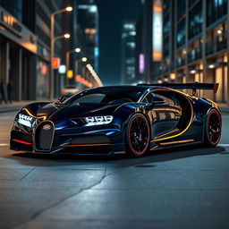 A futuristic concept design of a Bugatti widebody sports car