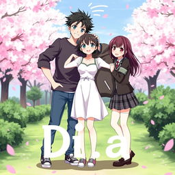 An anime-inspired scene titled 'Dia' featuring two male and two female characters showcasing a strong bond of friendship