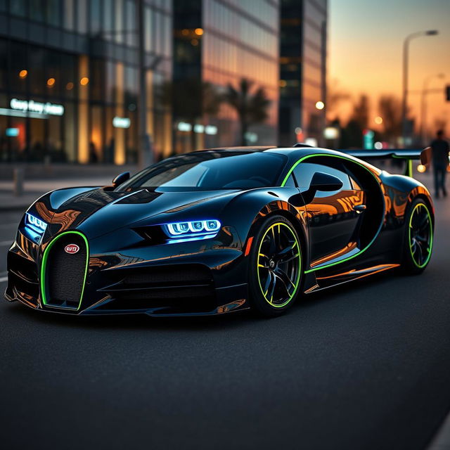 A luxurious Bugatti sports car with a custom bodykit