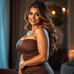 A voluptuous, confident woman with curvy, full figure, exuding elegance and charm