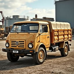 A rugged and robust pickup truck inspired by the styling of a classic Volkswagen LT35