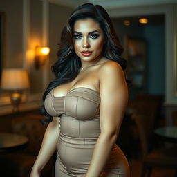 A sexy, voluptuous woman with a confident and alluring expression