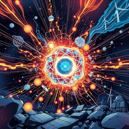 A captivating comic book cover that seamlessly blends realistic physics concepts with dynamic, futuristic animation