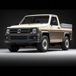 A creatively envisioned pickup truck inspired by the styling of the second generation Volkswagen LT35, incorporating actual parts from this iconic model