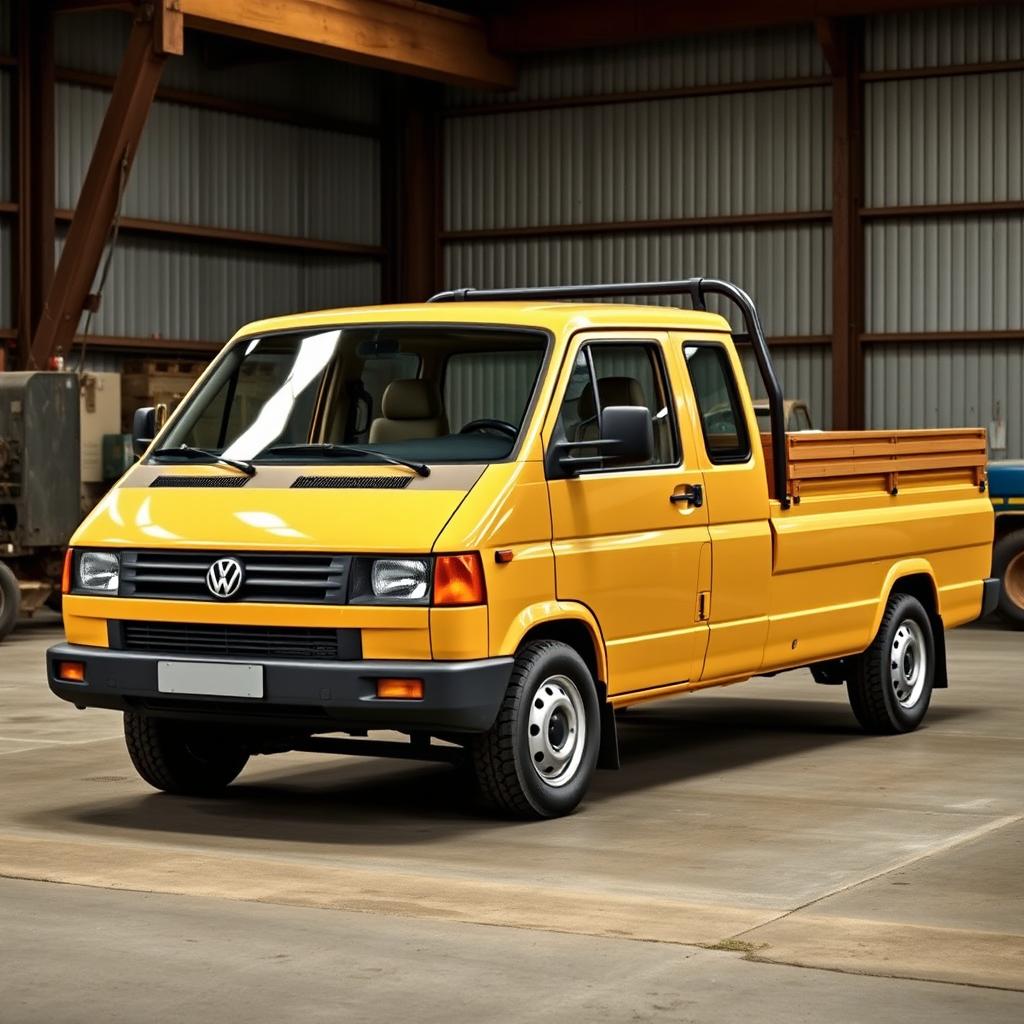 A 2005 Volkswagen LT35 transformed into a pickup truck with minimal alterations to its classic style