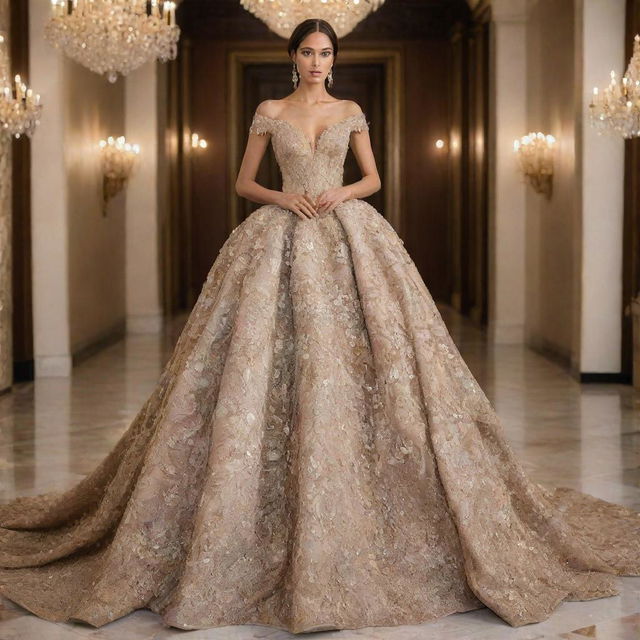 A luxurious and extravagantly opulent dress, designed with materials and features worth trillions of dollars