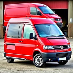 A pristine red 2004 Volkswagen LT35, vividly capturing its essence as a commercial van, standing apart from any T4 model