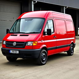 A pristine red 2004 Volkswagen LT35, vividly capturing its essence as a commercial van, standing apart from any T4 model