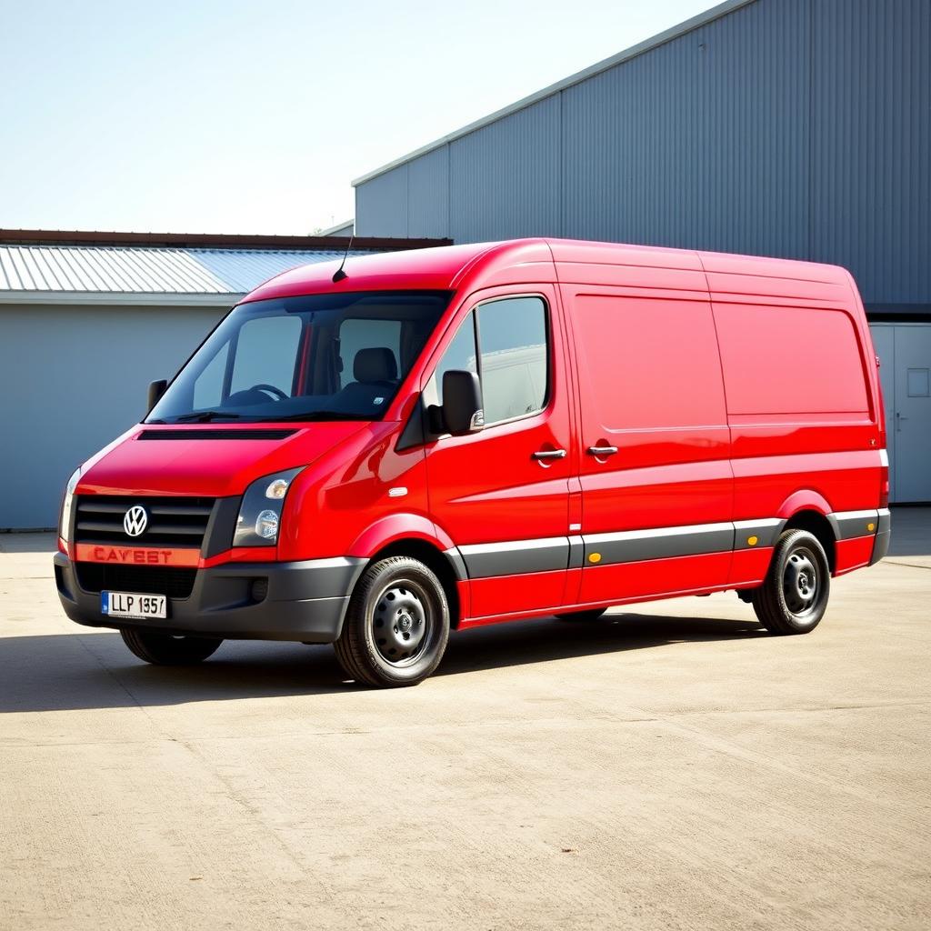 A pristine red 2004 Volkswagen LT35, vividly capturing its essence as a commercial van, standing apart from any T4 model