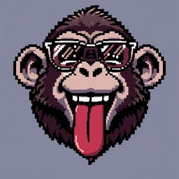 A pixel art depiction of a monkey head with its tongue hanging out playfully